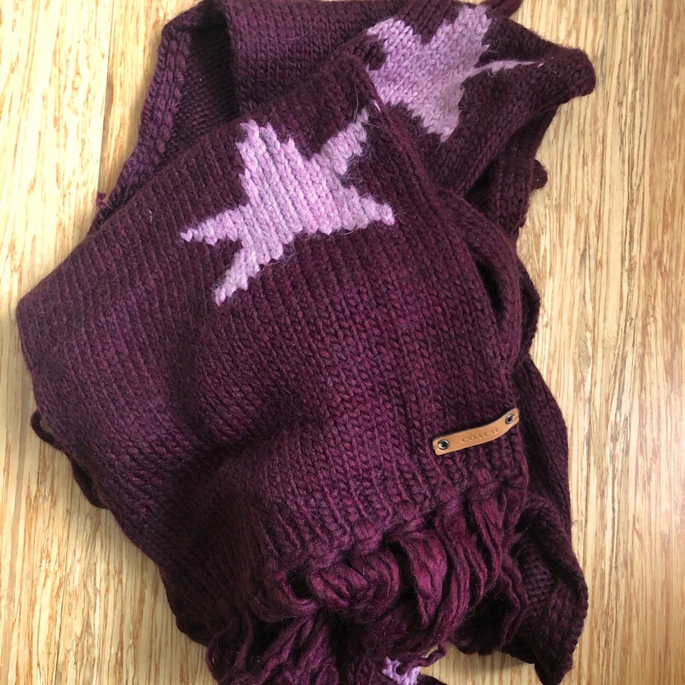 Burgundy and Pink Star-patterned Coach Scarf